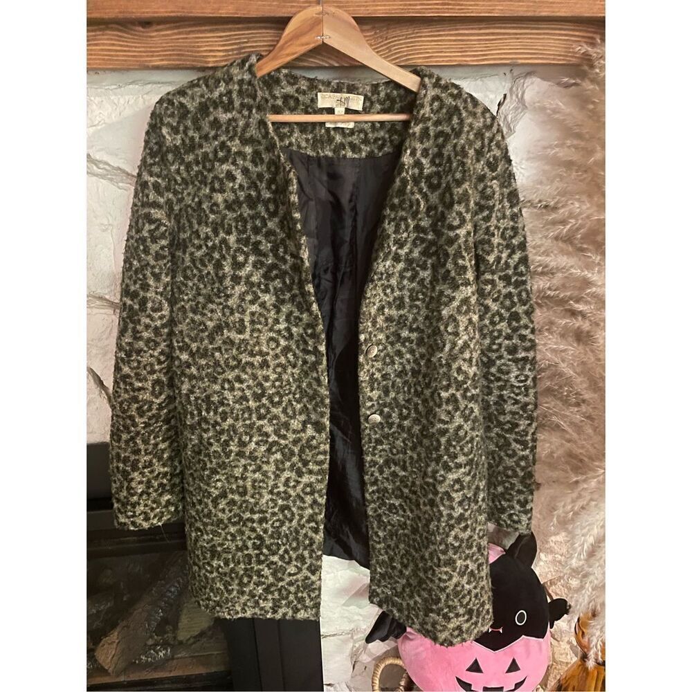 Scapa Sports Womens Leopard Print Wool Blend Lined Button Front Blazer Size 42